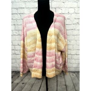 Sincerely Jules Cardigan Sweater Cream Pink Striped Size‎ Large-New!